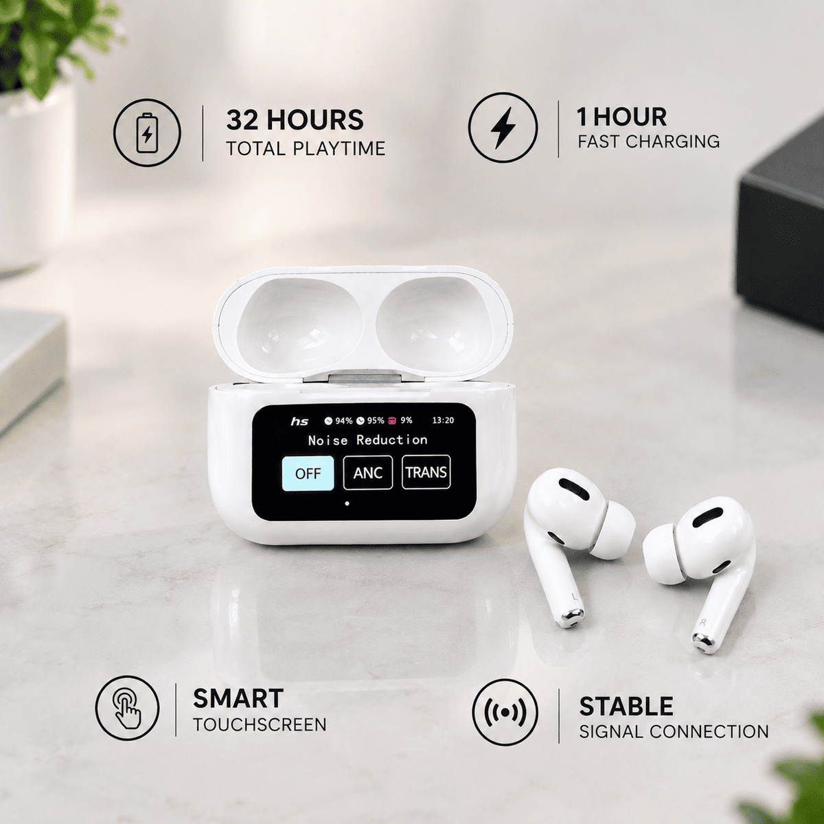 A9 Pro Wireless Earbuds Smart Touch Display & ANC ENC